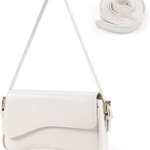 White Y2K Trendy PU Leather Crossbody Shoulder Bag with 2 Adjustable Straps for
